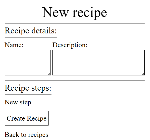 A picture of an HTML form for creating a recipe