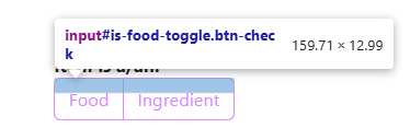 Food input checkbox viewed with the HTML inspector